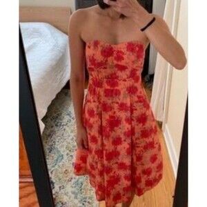 H&M Women's Sz 12 Fit & Flare Strapless Floral Bustier Sundress Elastic Smocking